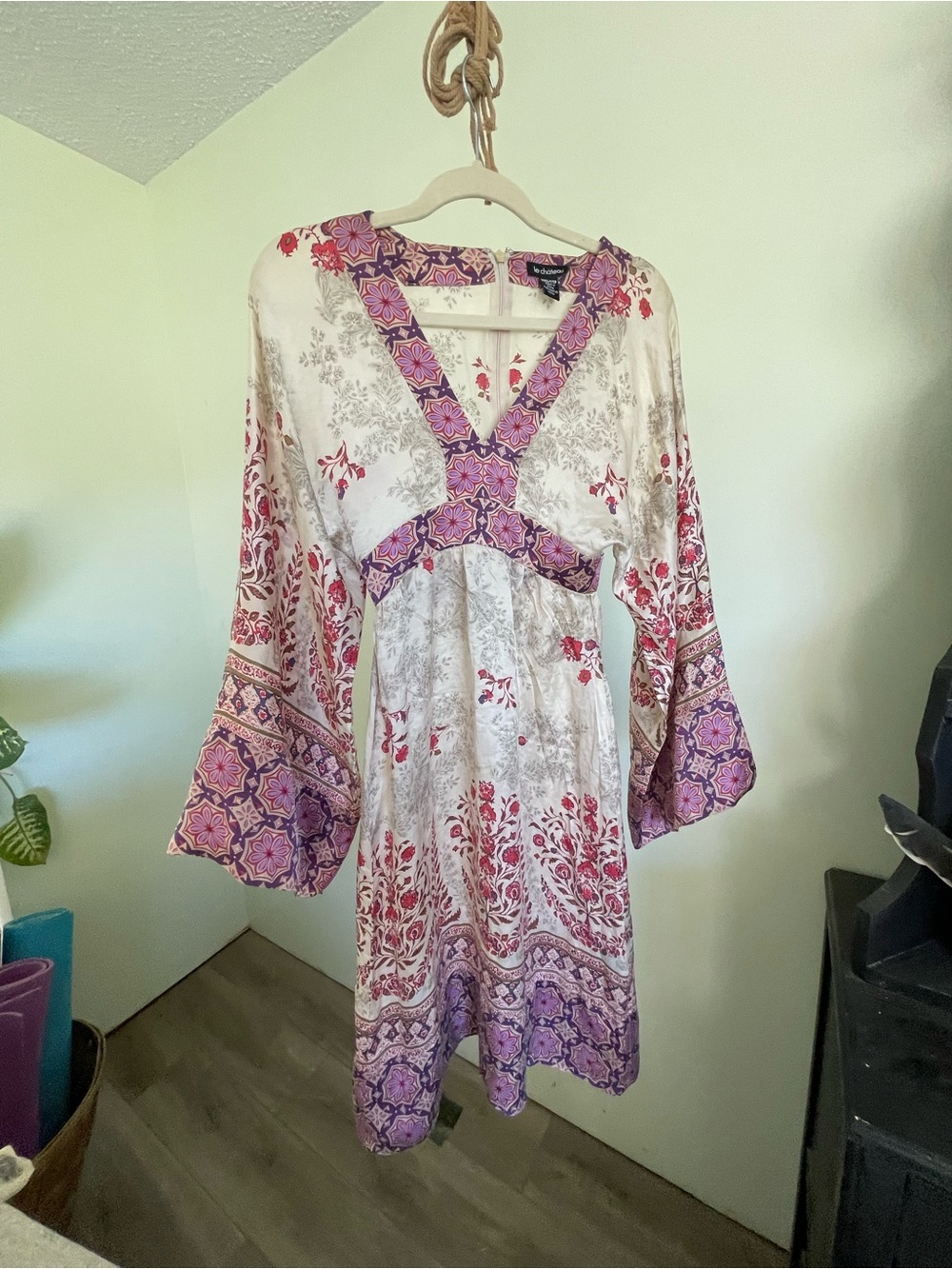 le chateau Floral Print V-Neck Dress in Purple, Pink & Cream
